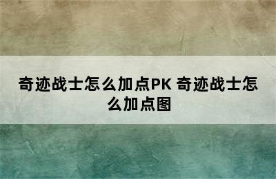 奇迹战士怎么加点PK 奇迹战士怎么加点图